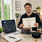 Person studying on a laptop for affordable career certifications under $100 to boost their professional resume and income