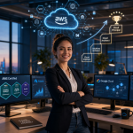 A person studying cloud engineering on a laptop with AWS, Azure, and GCP logos on screen, alongside data tools like Python and SQL, representing a step-by-step guide to becoming a cloud engineer