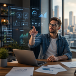 Small business owner using no-code AI automation tools on a laptop to streamline customer support, invoicing, and marketing workflows in 2025