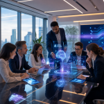 Business owner reviewing an AI implementation strategy on a laptop, exploring tools like Python, LangChain, and ChatGPT to integrate artificial intelligence into daily business operations