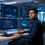 Person studying for IBM Professional Certificates on a laptop displaying data science and AI course materials