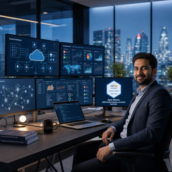 A professional smiling at a laptop displaying Microsoft certification logos, representing the best Microsoft certifications to earn in 2025