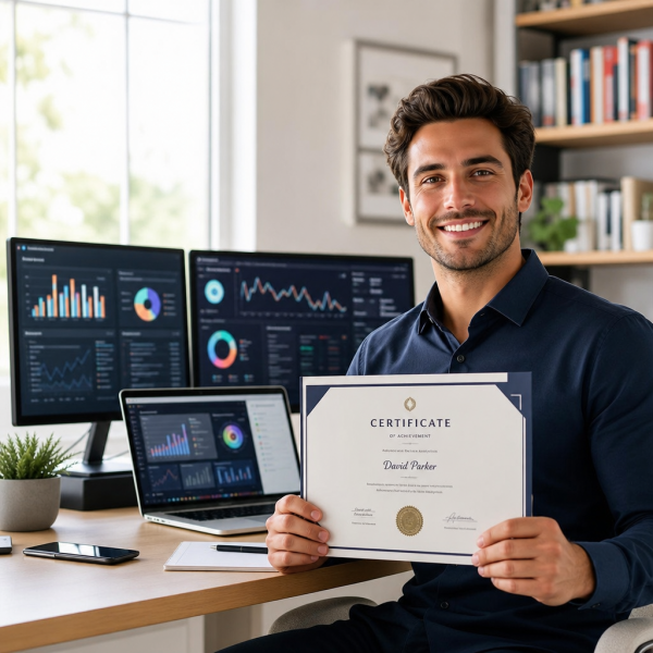 Person earning a Google Career Certificate on a laptop, representing employer-recognized online certifications for career growth in 2025