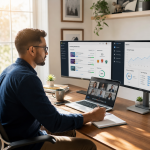 Person at a home office setup browsing the best online courses for remote work skills in 2027 on a laptop
