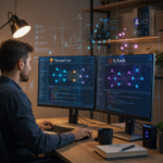 Side-by-side comparison of LangChain vs LlamaIndex courses on a laptop screen, highlighting AI framework learning paths and career options