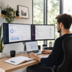 Professional working from a home office setup on a laptop, representing in-demand remote work skills and online productivity habits for 2026