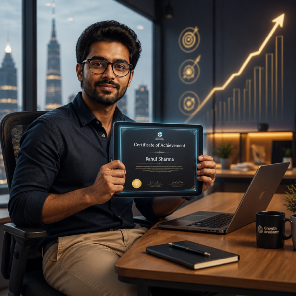 A professional reviewing a Google Career Certificate on a laptop, representing employer recognition and hiring value of Google Career Certificates in today's job market