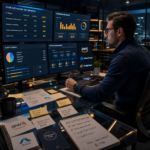 A desk with a laptop displaying a cybersecurity certification cost comparison chart for Security+, CEH, and CISSP in 2027, with a cert roadmap notepad alongside